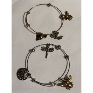 Set of 2 beautiful insects bangle adjustable bracelets